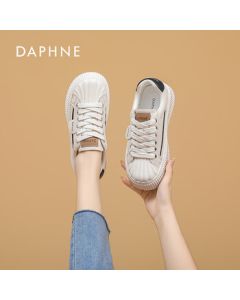 DAPHNE Daphne Thick-Sole Canvas Shoes for Women, Student Casual Shoes, Beige-Black Size 40