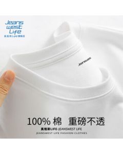JEANSWEST LIFE Heavyweight Pure Cotton Solid Color Short-Sleeve T-Shirt for Men and Women, Casual Round Neck Top, Trendy White Half-Sleeve Shirt