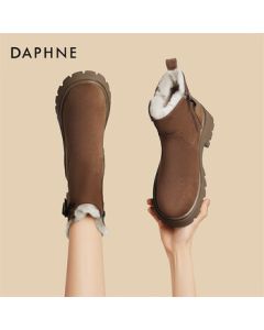 Daphne Women's Snow Boots, Fleece-Lined Thick Winter Short Boots, Warm Platform Cotton Shoes 4024608092, Brown, Size 39