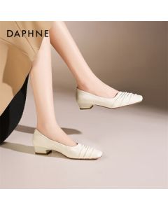 Daphne Chunky Heel Women's Shoes New Spring Square Toe Low-Cut Office Work Shoes 4025101310 Beige 37