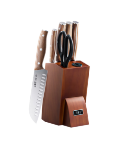 Wang Mazi Kitchen Knife Set with Walnut Handle - Complete Kitchen Utensil Collection Including Cleaver, Vegetable Knife, Multi-Purpose Fruit Knife [Includes Cutting Board]
