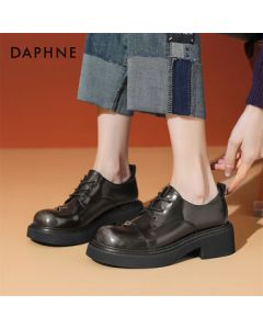 Daphne Women's Single Shoes British Style Thick-Soled Elevating Lace-Up Leather Shoes Lightweight Commuter Women's Shoes 4024101077 Gray 36