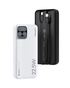 PISEN [3C Certified] Power Bank with Built-in Dual Cables 20000mAh Large Capacity Flight-Approved 22.5W Fast Charging Portable Charger for iPhone 17 Pro Max Xiaomi Huawei White