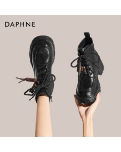 Daphne Martin Boots Retro Modern Chunky Heel New Platform British Style Leather Shoes 4025605019 Black 35