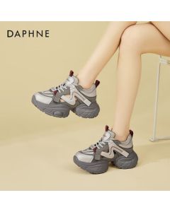 DAPHNE Platform Breathable Dad Shoes Women's Versatile Chunky Sole White Sneakers Lightweight Casual Sports Shoes for Women - Gunmetal, Size 36