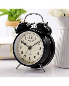 Hense Minimalist Mechanical Bell Alarm Clock - Powerful Loud Wake-Up Sound for High School Students, Kids' Bedroom, Dorm Room, Desk Clock, Small Table Clock (HA70 Black)