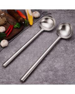 Jiachi Stainless Steel Cooking Spoon Chef Spatula Soup Ladle 10-Ounce Heavy-Duty Canteen Thickened Restaurant Long Handle Stir-Fry Spoon