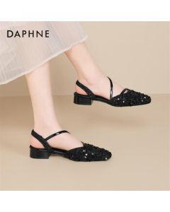 Daphne Women's Closed-Toe Sandals Summer High Heel New Style Chunky Heel Slip-On French Flats 4025101231 Black 35