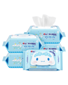 Heartex x Sanrio Flushable Wet Wipes 80 Sheets * 5 Packs, Pure Water Wet Wipes for Gentle Cleansing, Random Cinnamoroll Packaging