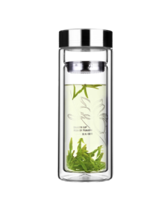 Fuguang Double-Wall Glass Cup, High Borosilicate Glass Tea Cup with Tea Strainer, Tea Infuser Tumbler for Men