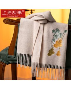 Shanghai Story 100% Wool Scarf Gift Set for Autumn/Winter, Embroidered Unisex Scarf, Birthday Gift for Mom - Five Blessings Design