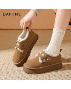 Daphne Fleece Lined Birkenstock Boots for Women, Autumn/Winter Height-Increasing Warm Cotton Shoes, Platform Retro Snow Boots, Khaki, Size 38