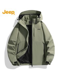 JEEP Men's冲锋 Jacket Loose Hooded Sport Outdoor Coat Military Green L