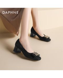 Daphne Women's High Heels New Spring Elegant Square-Toe Rhinestone Chunky Heel Low-Cut Single Shoe 4025101296 Black 37