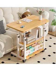 Huabeisen Bedside Table Mobile Minimalist Small Desk Writing Adjustable Computer Desk [3-Tier Version] Natural Wood Color 60*40cm