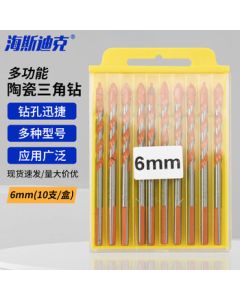 Hystec Alloy Triangle King Drill Bit for Tile, Cement Wall, Marble, Ceramic, Multi-functional Metal Drilling HK-5129 6mm (10pcs/box)