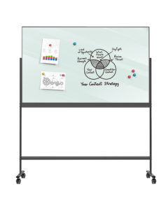 Deli Fashion Series H-Type Frame Narrow Border Glass Whiteboard 150*90cm Magnetic Tempered Glass with Stand Office Meeting Writing Board Blackboard Whiteboard 50075