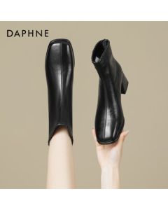 Daphne Women's Ankle Boots 2025 Autumn Winter New French Heel Slim Boots Stylish Versatile Martin Boots Black 37