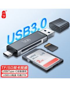 Chuanwu USB-C 3.0 High-Speed Multi-Function Card Reader for Mobile Devices, Type-C OTG Android SD/TF Dual-Slot Reader for DSLR Cameras, Dash Cams, and Mobile Storage Memory Cards with Dual-Card Simultaneous Reading