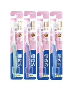 Lion 0.01 Fine Toothbrush (4-Pack) – Soft Bristles for Adults, Gum Care, Stain Removal, Compact Head, Family Set