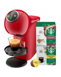 Starbucks Nescafé Dolce Gusto Genio Plus Automatic Capsule Coffee Machine Set - Mini Red with 2 Boxes of Capsules