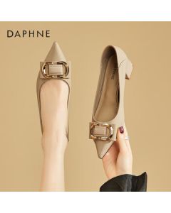 Daphne Women's Pointed-Toe Square-Buckle Chunky Heel Dress Shoes for Work 4023101075 - Almond, Size 34