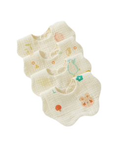 Betais Baby Bibs Drool Bandana 4-Layer Soft Gauze Bibs for Spit-Up Prevention, Crinkle Cotton Bibs, Animal Tea Party Set of 4