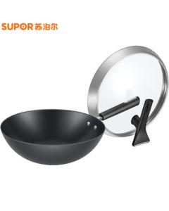 SUPOR Wok 30cm Genuine Stainless Cast Iron Pan, Scratch-Resistant and Durable, Thick Bottom Thin Wall, Coating-Free Wok FC30ZBX1