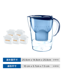 BRITA Water Filter Pitcher, Home Water Purifier Jug, Ocean Series 3.5L (Blue) + Expert Filter Cartridges (5-Pack), Eco-Friendly Reinforced Packaging