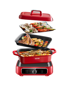 SUPOR Electric Steamer, Electric Cooking Pot, Electric Hot Pot, Multi-functional Home Grill Fish and Meat Pan, Multi-purpose Detachable Non-stick Cooking Pot, Steaming Boiling Stewing Hot Pot H3423FK863A