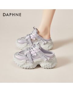 Daphne Platform Chunky Dad Shoes for Women, Summer Mesh Hollow-Out Breathable Casual Sneaker Slip-Ons in Purple / Slip-On Size 34