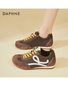 DAPHNE Women's Flat Platform Retro Training Shoes - Fashionable, Comfortable, Versatile Casual Sneakers - Brown - Size 37