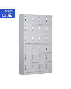 Shanwei Custom Steel Storage Cabinet Shoe Rack, 24-Door Six-Tier Silver Gray with Lock