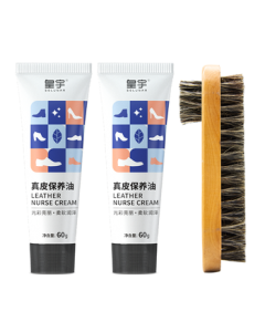 solunar Leather Shoe Polish Cream - Genuine Leather Care, Color Restoration & Shine, 60g*2 Tubes (Black) + Wooden Bristle Brush