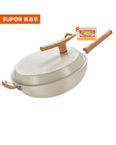 SUPOR PC32QL1 Non-Stick Wok 32cm Lightweight Red Dot Induction Hob & Gas Stove Compatible + Kitchen Wet Wipes Pack