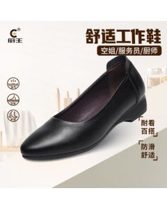 Chef King Leather Comfortable Flats for Women - Kitchen Restaurant Server Work Shoes Low Heel Spring Summer Style 2002 Black 37