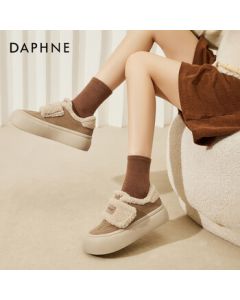 DAPHNE Women's Platform Snow Boots, Autumn/Winter Fleece-Lined Cotton Shoes, Loafers with Fur, Camel, Size 36