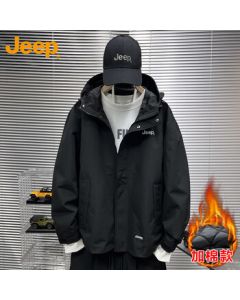JEEP Men's Jacket, Casual Loose Windbreaker Workwear Coat for Autumn and Winter, Black Cotton-Padded XL