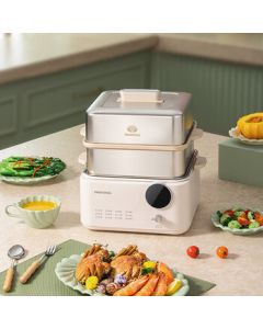 DAEWOO Multi-functional Electric Steamer for Home, Double-layer Stainless Steel Steamer Pot DYZL-12L35, Tassel White