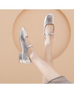 Daphne Silver Flats for Women 2024, Retro French Low-Heel Soft-Sole Mary Jane Shoes, Silver, Size 36