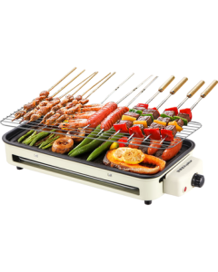 Royalstar Electric Grill - All-in-One Skewer and Meat Roaster, Non-Stick Electric Grill Pan, High-Power Household Electric Grill with 5 Heat Settings (Model: RS-KP1518)