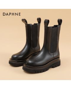 Daphne Platform Chelsea Boots Women 2022 Mid-Calf British Style Autumn Martin Boots Black 37