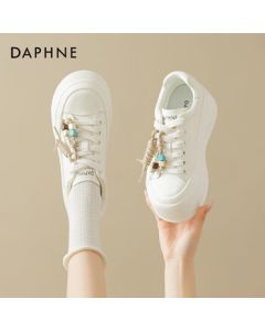Daphne Platform Soft-Sole White Sneakers for Women, Versatile Trendy Thick-Sole Comfortable Cute Casual Plimsolls, Beige, Size 37