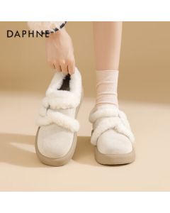 Daphne Platform Birkenstock Shoes 2025 Autumn/Winter Fleece-Lined Warm Snow Boots Fashion Fur-Trimmed Casual Cotton Shoes Almond 35
