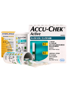Roche Blood Glucose Test Strips for Home Use - Active Type (100 Test Strips + 100 Lancets) - New/Old Packaging Randomly Sent