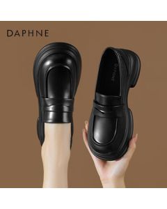 Daphne Women's Leather Loafers Slip-On Shoes with Thick Sole, Model 4023404375, Black, Size 37