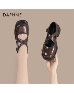 Daphne Mary Jane Shoes Women's New Spring Cross Strap French Flats 4025101146 Brown 36
