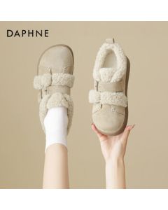 Daphne Women's Fleece Lined Birkenstock Slippers 2025 New Fur Shoes Slip-On Flat Driving Moccasins Winter Shoes - Beige, Size 37