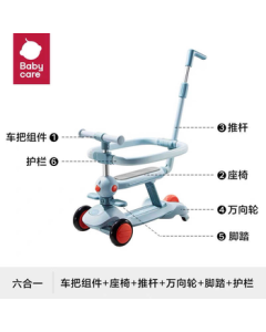 babycare Mordic Multi-functional Scooter - Toddler Scooter for Ages 1-3-6, Multi-purpose Stroller Helper, Monin Blue