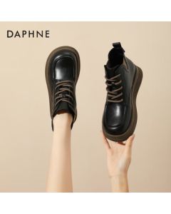 Daphne Women's Martin Boots 2025 New British Style Platform Ankle Boots with Fleece Lining for Warmth and Slimming Effect - Black, Size 37